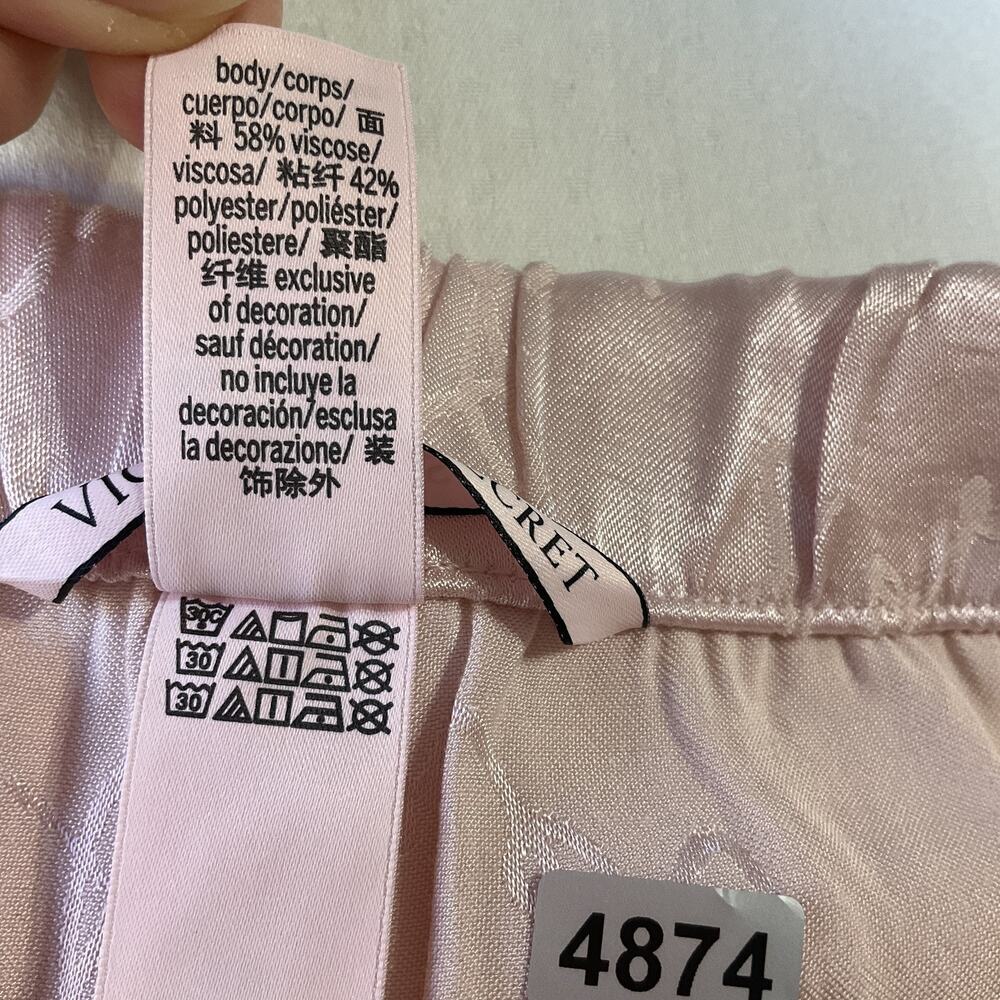 Victoria's Secret Women Sleepwear L Pink Pajama Pants Satin Script Logo 30”Insea - Picture 4 of 10